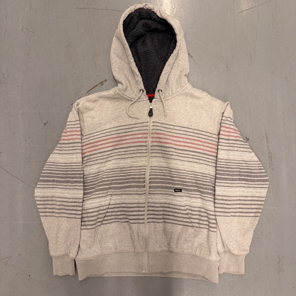 AMPLIFY Men's Sherpa Lined Zip Up Hoodie Gray Stripe Size‎ L